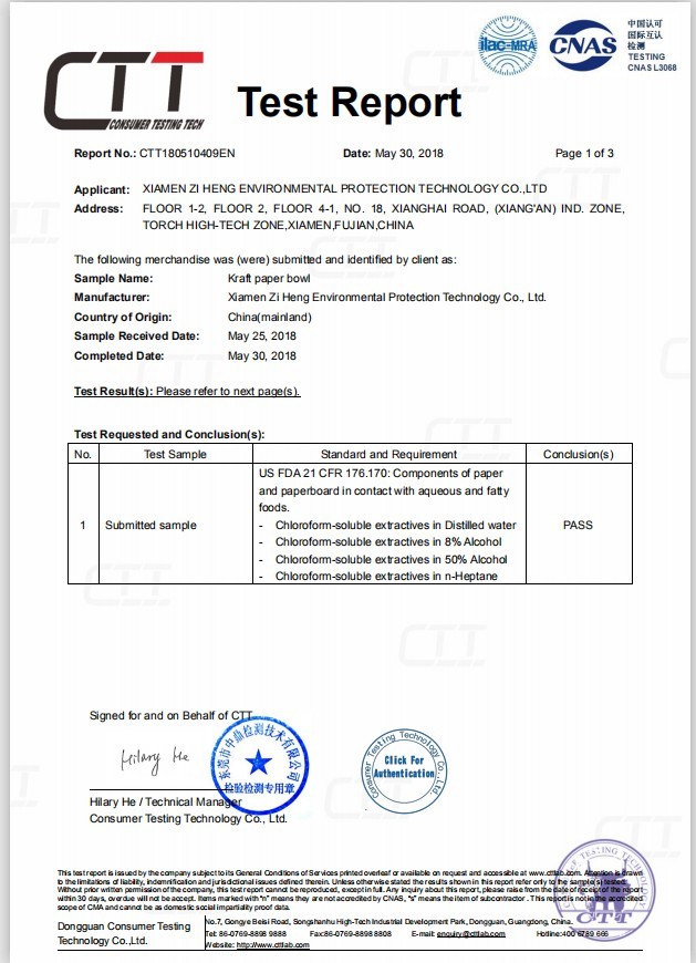 Porcellana Xiamen Zi Heng Environmental Protection Technology Co., Ltd. Certificazioni