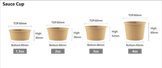 Tazze di salsa di carta Kraft ZH impermeabili 3 oz con coperchio