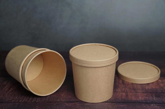 Le ciotole di carta eliminabili del bordo regolare con i coperchi impermeabilizzano 12 Oz per minestra